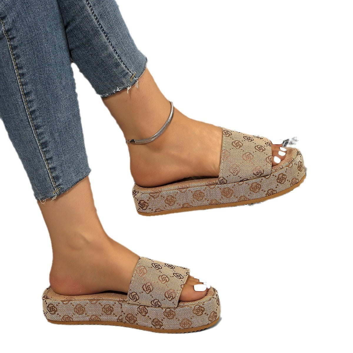 Damen Plattform Rutsch Sandalen mit stilvollem Grafikdruck WW