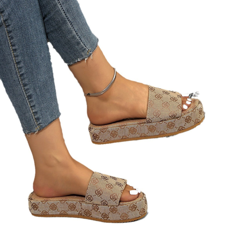 Damen Plattform Rutsch Sandalen mit stilvollem Grafikdruck WW