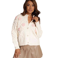 Damen Strickjacke mit floralen Details und Knopfverschluss WW