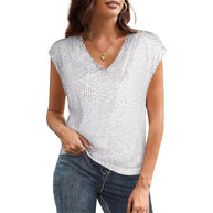 Damen Casual V-Ausschnitt Shimmer Top WW