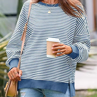 Damen lässiger gestreifter Oversized Pullover WW