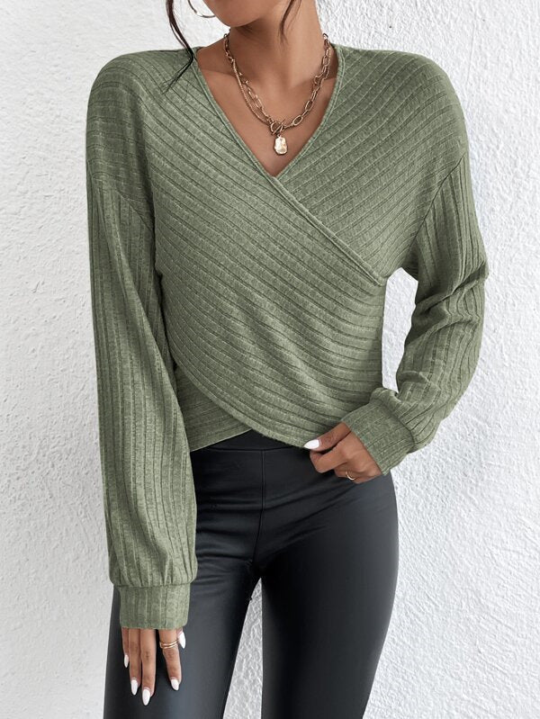 W&W Mode | V-Ausschnitt-Crossover-Pullover Für Mühelosen Stil Für Frauen