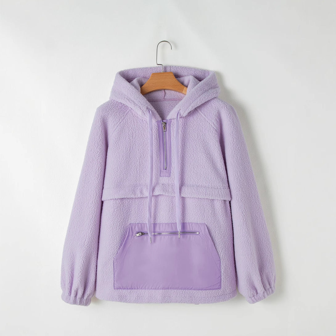 Damen Fleece-Pullover mit hohem Kragen und praktischer Fronttasche WW