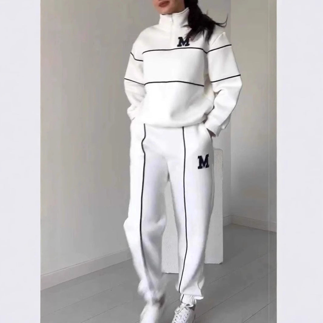 Damen sportliches Fleece-Anzugset mit Stehkragen und praktischen Taschen WW