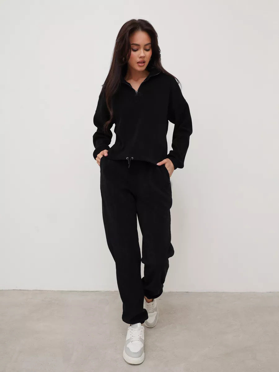 Damen Sportliches Loungewear-Set mit halbem Reißverschluss und elastischem Bund WW