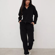Damen Sportliches Loungewear-Set mit halbem Reißverschluss und elastischem Bund WW