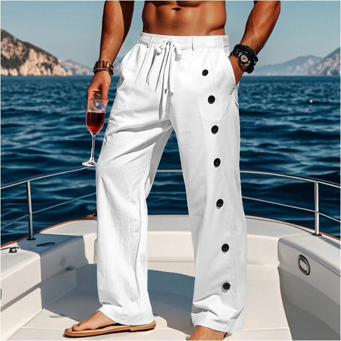 Herren lässige strandtaugliche Hose mit seitlichen Knopfdetails WW