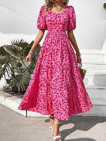 WW | Rückenfreies Stufenkleid mit Puffärmeln