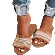 Damen Freizeit-Pantoletten mit flauschigem Design und dekorativen Fransen WW