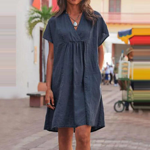 Damen Freizeitkleid mit lockerer Passform und modischem V-Ausschnitt W&W Mode