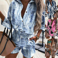 Damen Kurzarm-Jumpsuit mit schickem Zebra-Design und elastischem Bund WW