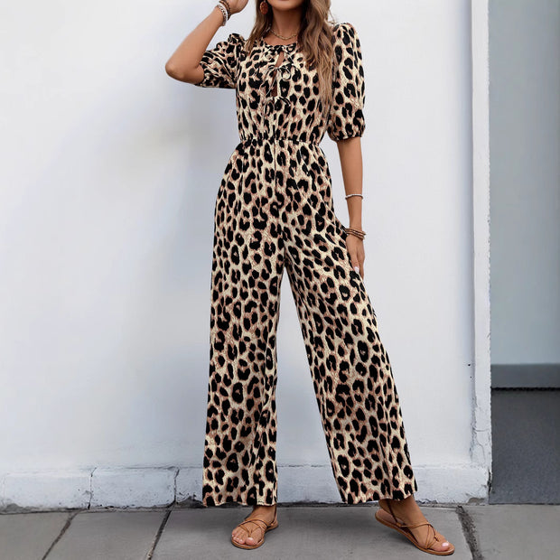 Damen Jumpsuit mit elegantem Wickelausschnitt und modischem Leopardenmuster WW