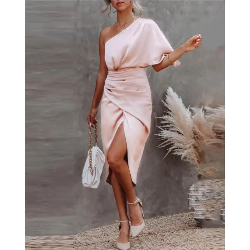 Damen schickes, asymmetrisches Abendkleid mit elegantem Schlitz und raffinierter Drapierung WW