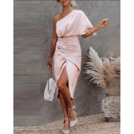 Damen schickes, asymmetrisches Abendkleid mit elegantem Schlitz und raffinierter Drapierung WW