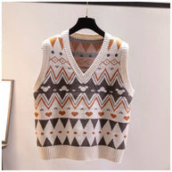 Damen Strickweste mit V-Ausschnitt und geometrischem Muster WW