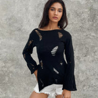 Damen Strickpullover mit lässigem, ausgefranstem Design WW