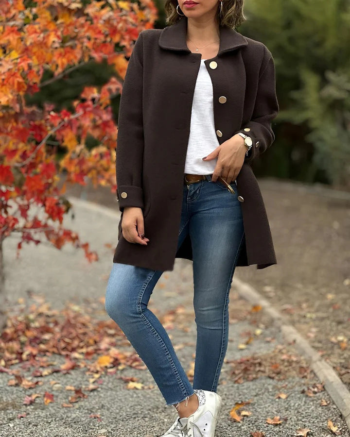 Damen gemütlicher Oversized-Mantel mit großen Taschen und Knopfdetails WW