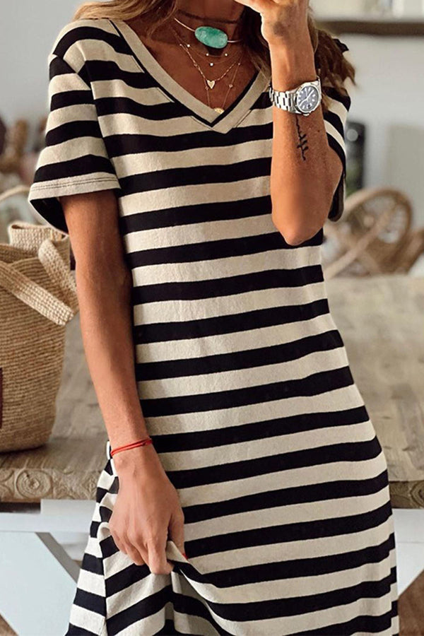 WW | Streifen V-Ausschnitt Split Maxi Kleid