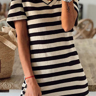 WW | Streifen V-Ausschnitt Split Maxi Kleid