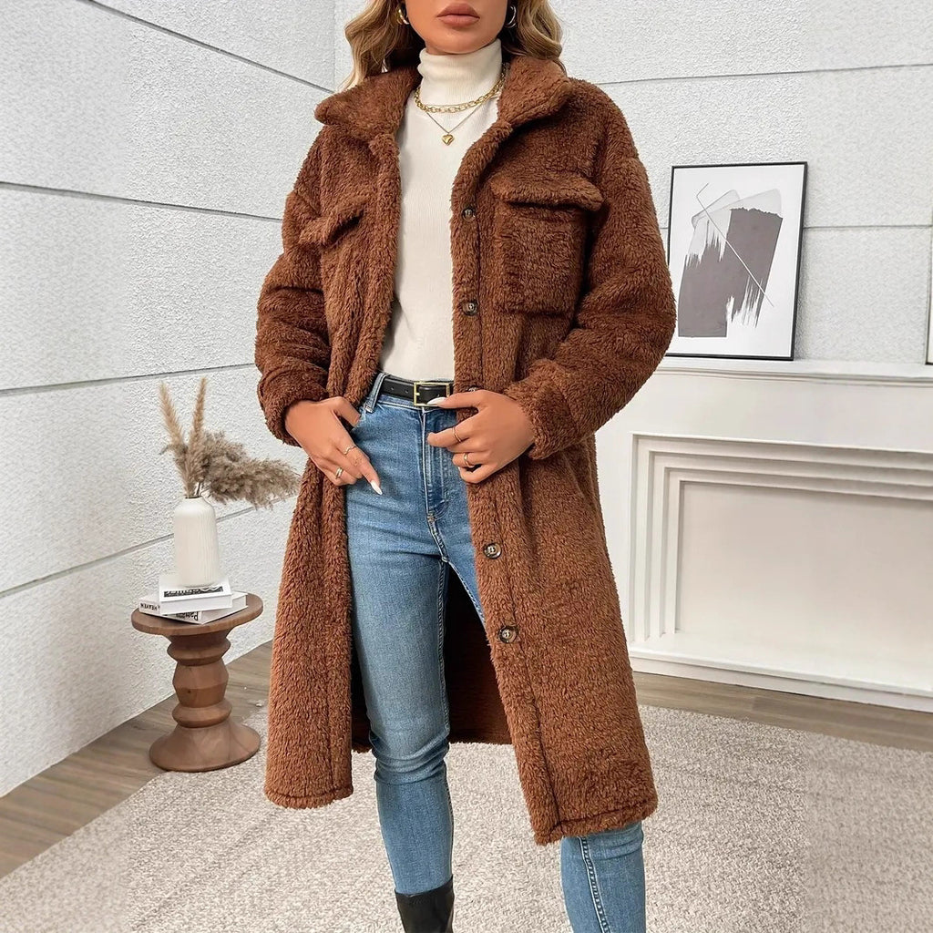 Damen Teddyfell Mantel mit praktischen Taschen und übergroßem Schnitt WW