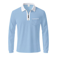 Herren Langarm-Polo mit Reißverschluss und Brusttasche WW