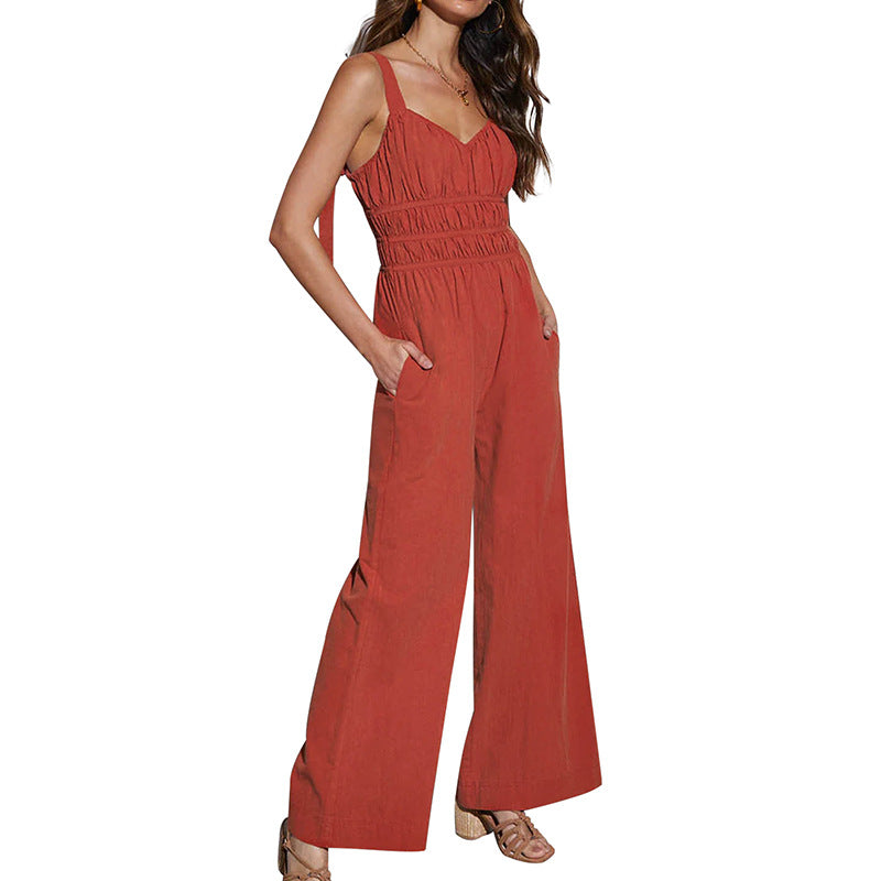 Damen eleganter Jumpsuit mit weitem Bein und verstellbaren Trägern WW