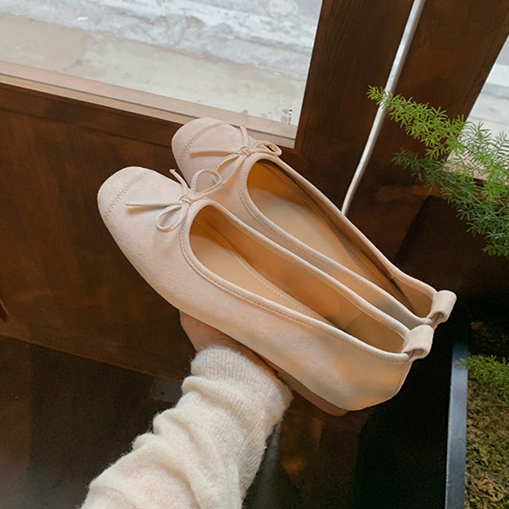 Damen Bequeme Wildleder Ballerinas mit Schleifendetail WW