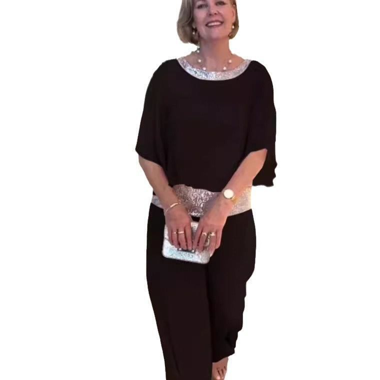 Damen elegante Jumpsuit mit schimmerndem Taillenbund WW