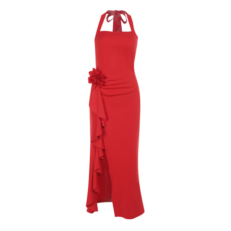 Damen Abendkleid mit asymmetrischem Rüschendesign und verführerischen Halterneck W&W