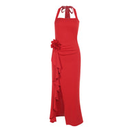 Damen Abendkleid mit asymmetrischem Rüschendesign und verführerischen Halterneck W&W