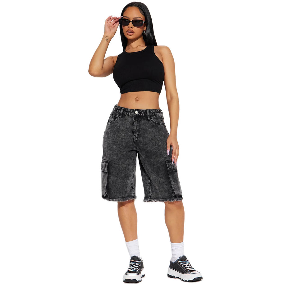 Damen Cargo-Shorts mit ausgefranstem Saum und praktischen Taschen WW