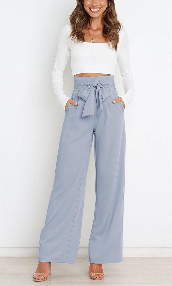 Damen elegante weite Stoffhose mit Taillengürtel W&W Mode
