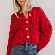 Damen Strickjacke mit dekorativen Knöpfen und praktischen Taschen WW