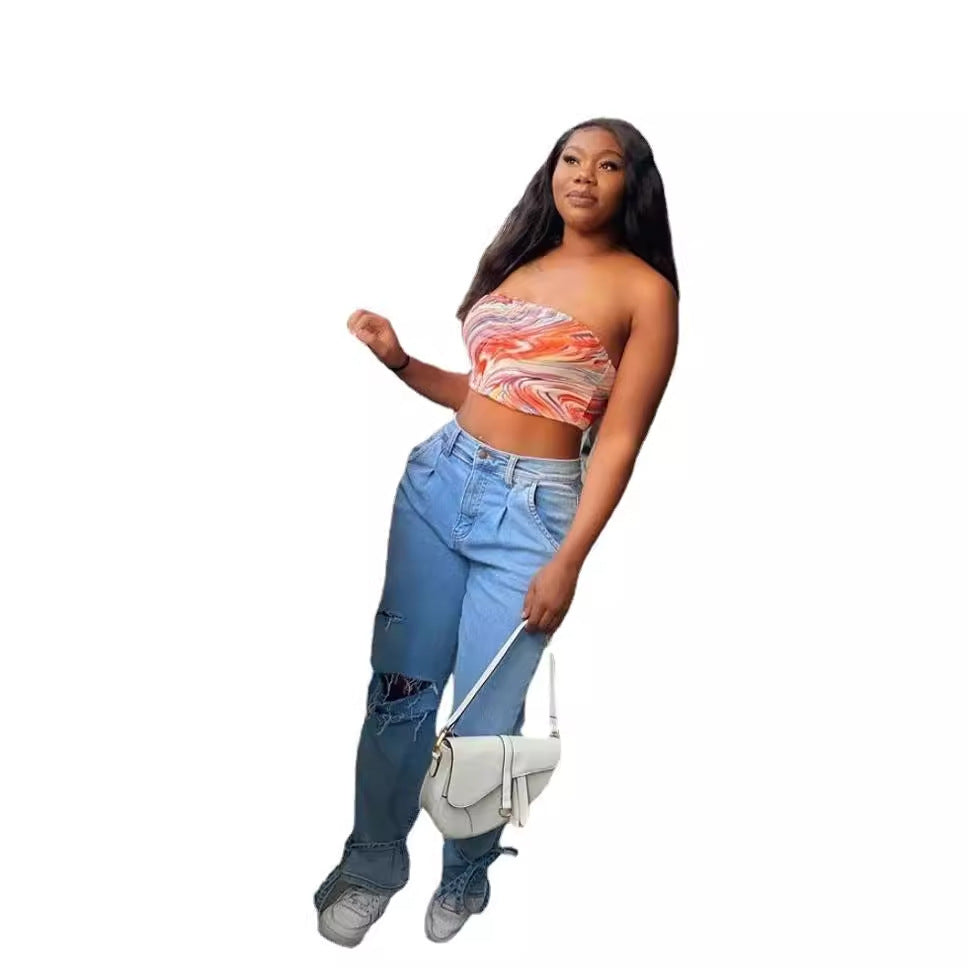 Damen Destroyed Jeans im modernen Weitchnitt mit lässiger Eleganz W&W Mode