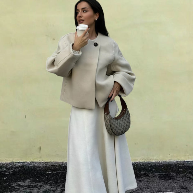 Damen Wickeljacke mit weiten Ärmeln und dekorativem Knopf WW