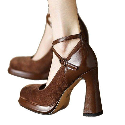 Damen elegante Mary Jane Pumps mit luxuriösem Blockabsatz W&W