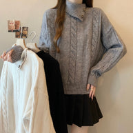 Damen Strickpullover mit Stehkragen und Zopfmuster WW