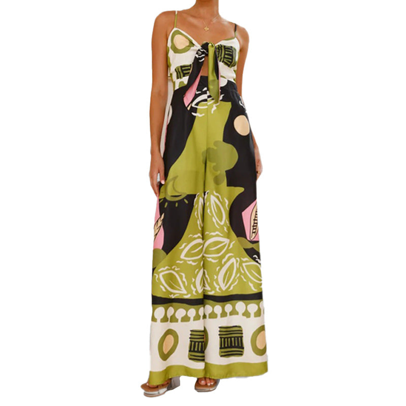 Damen Sommer-Jumpsuit mit trendigem Boho-Print und raffiniertem Knoten-Detail W&W Mode