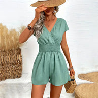 Damen luftiger Jumpsuit mit gepufften Ärmeln und tailliertem Design W&W