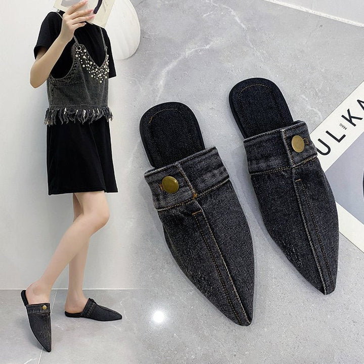 Damen Offene Mules mit elegantem Denim-Design und modischer Spitze W&W Mode