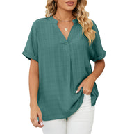 Damen V-Ausschnitt Bluse mit lässigem Schnitt und dekorativer Struktur WW