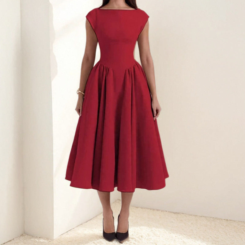 Damen Elegantes Midikleid mit tailliertem Oberteil und schwingendem Rock WW