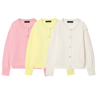 Damen stilvolle Strickjacke mit Knopfleiste und Rundhalsausschnitt WW