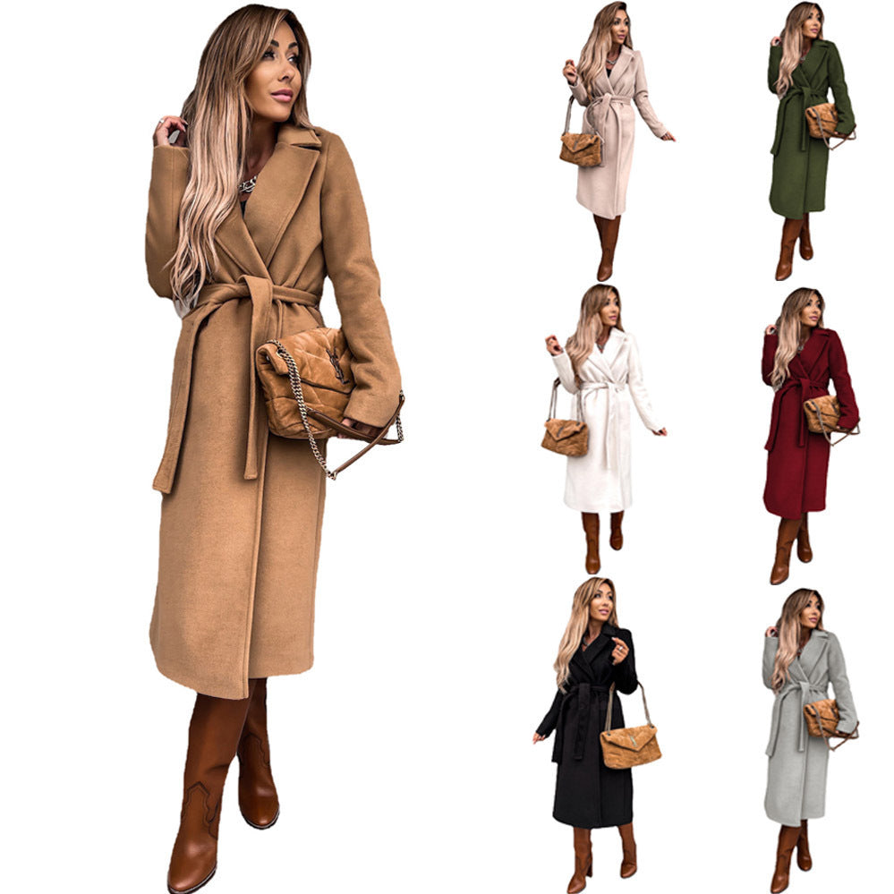 Damen eleganter Trenchcoat mit Bindegürtel und strukturiertem Material WW