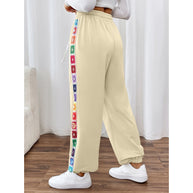 Damen Sportliche Freizeithose mit buntem Streifen WW