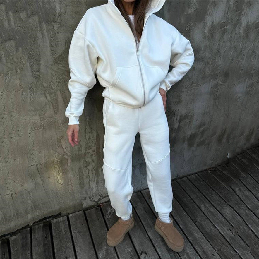 Damen bequemer Fleece-Trainingsanzug mit hohem Kragen WW