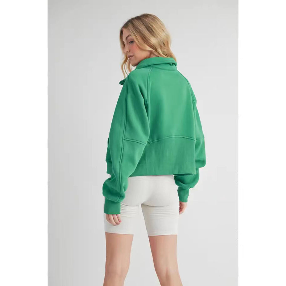 Damen Sportlicher Hoodie mit halbem Reißverschluss und praktischer Kängurutasche WW