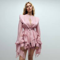 Damen Rüschenkleid mit exzentrischen Ärmeln WW