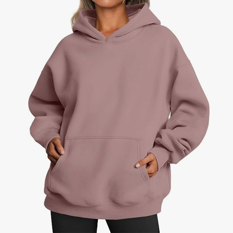 Damen oversized Kapuzenpullover aus weichem Baumwollmix mit praktischen Taschen WW