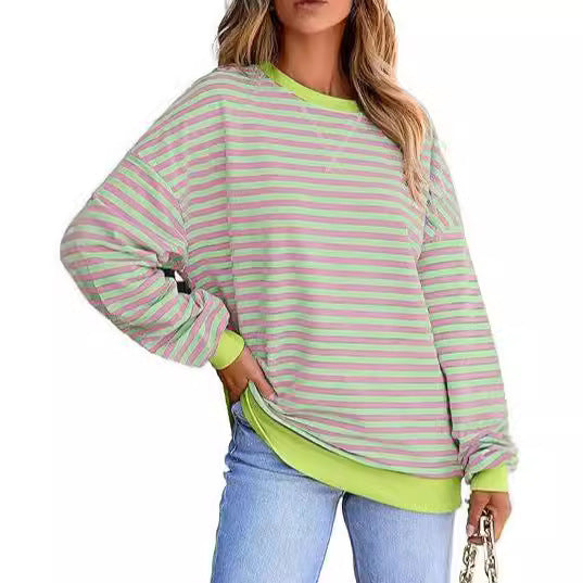 Damen lässiger Sweater mit breiten Streifen WW